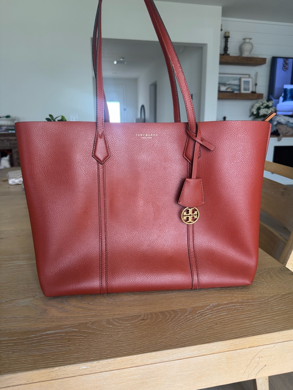 Tory Burch Large Perry Triple Compartment Leather Tote in Sumac